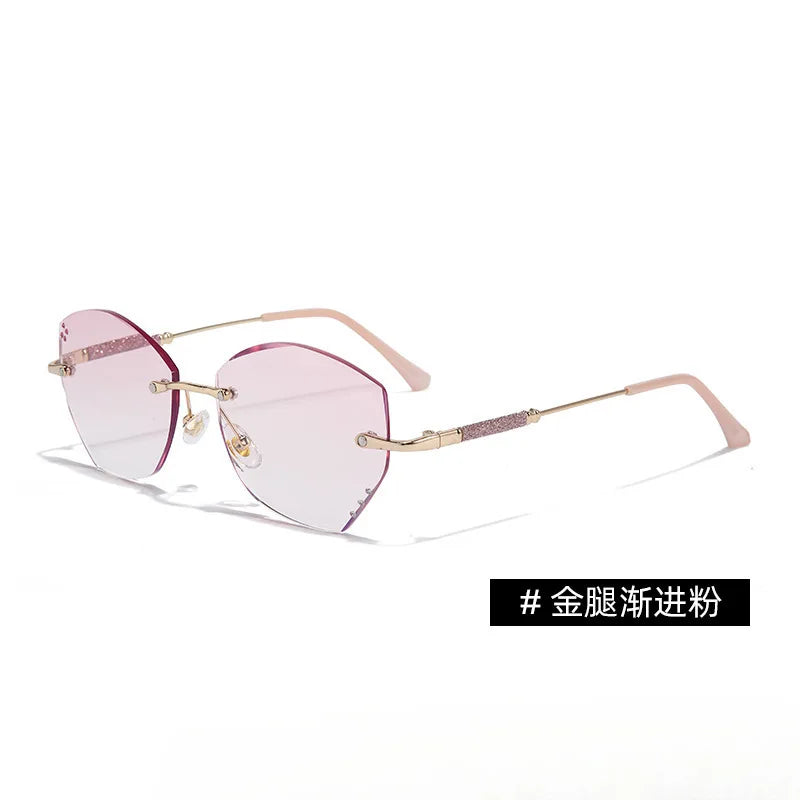 Cut Border Blue Light Reading Glasses Pink Presbyopia Glasses Frameless Women Ultra Light Gradient Purple Diamond Lenses