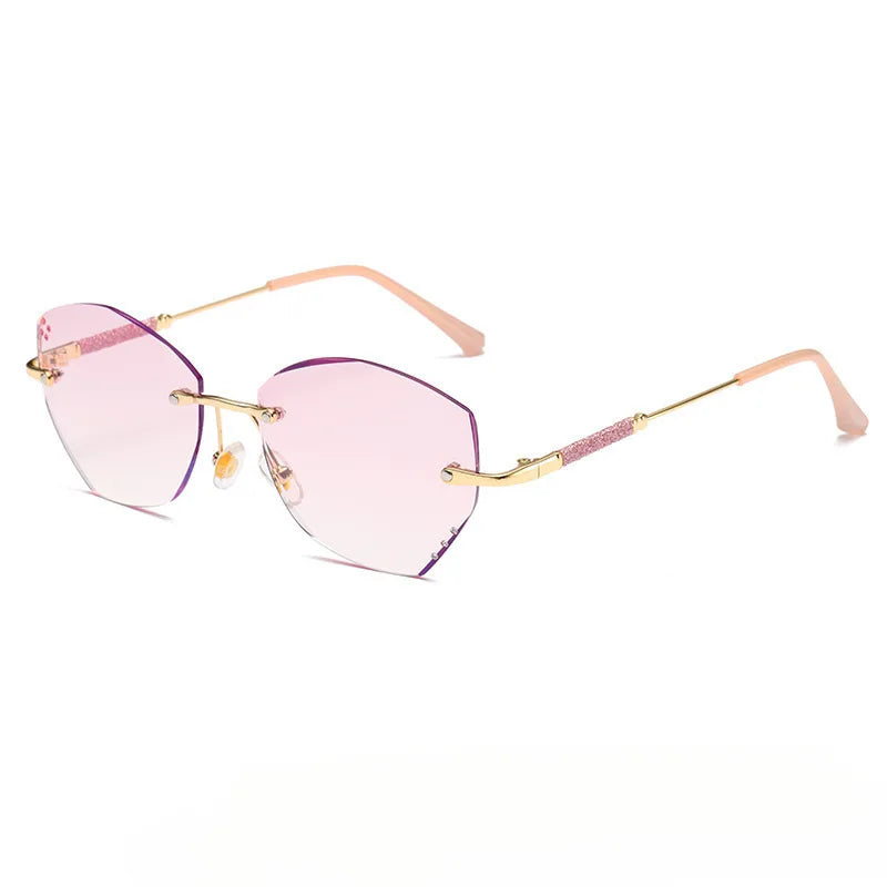 Cut Border Blue Light Reading Glasses Pink Presbyopia Glasses Frameless Women Ultra Light Gradient Purple Diamond Lenses